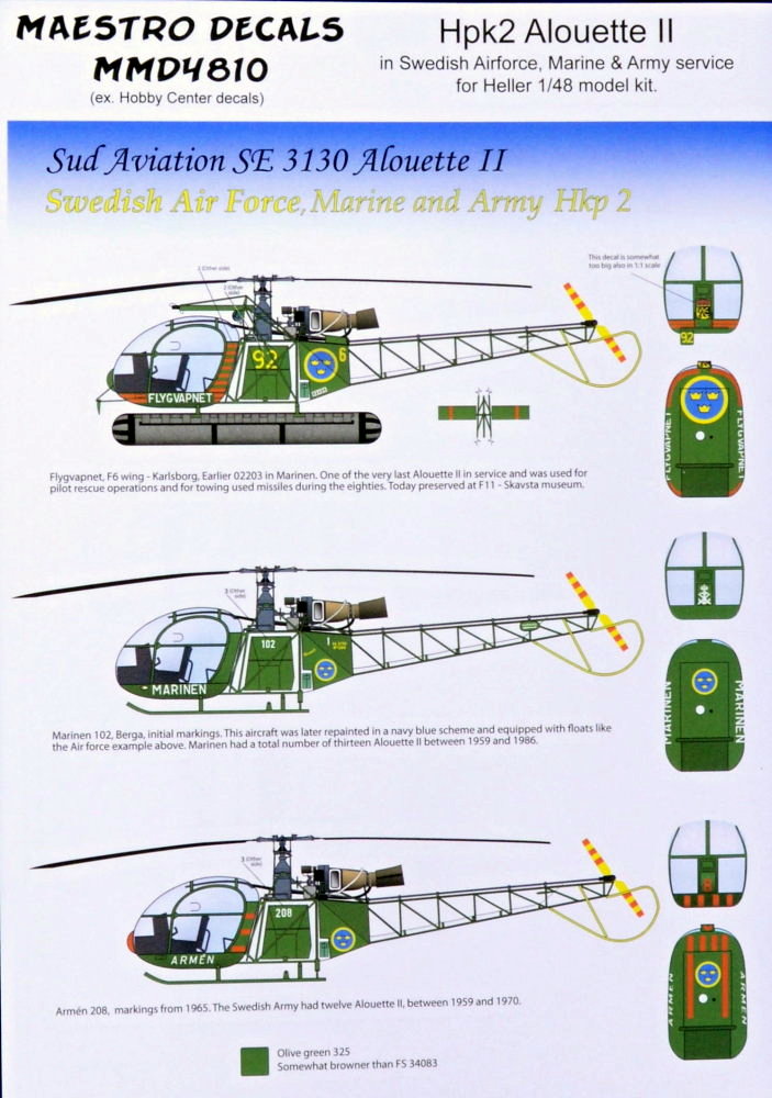 1/48 Decals Hpk2 Alouette II in Swedish AF (HEL)