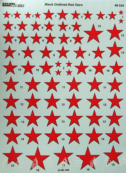 1/48 Decals Red Stars (Black Outlined) - Part II.