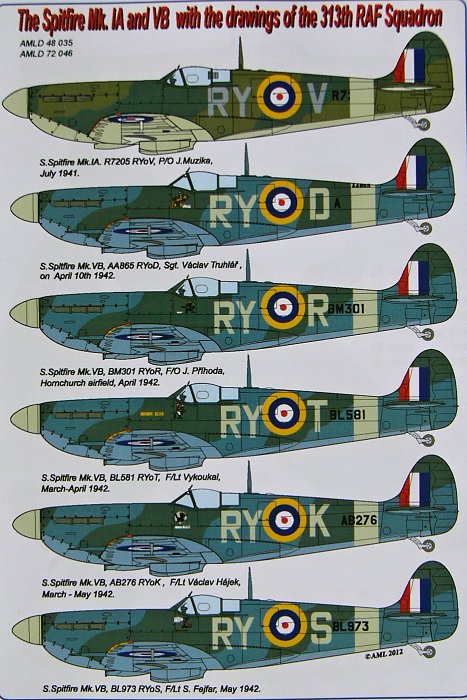 1/48 Decals Spitfire Mk.IA & VB (313th RAF Sqdr.)