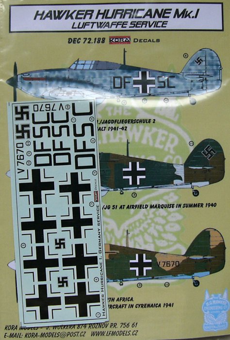 1/72 Decals Hawker Hurricane Mk.I Luftwaffe serv.