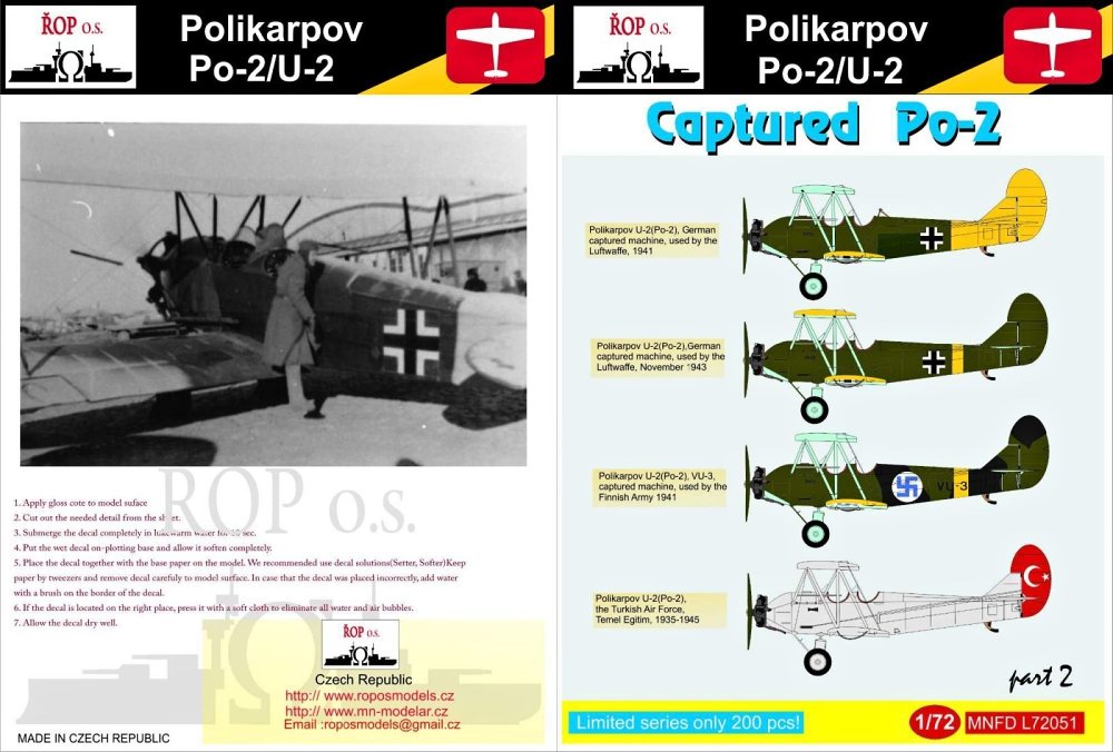 1/72 Decals Polikarpov Po-2/U-2 Captured