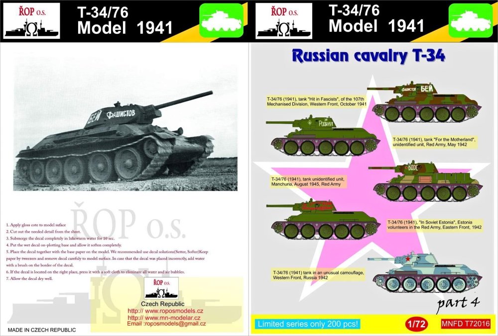 1/72 Decals T-34/76 Model 1941 Rus.cavalry T-34