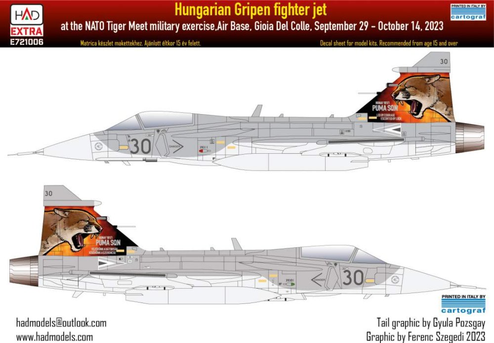 1/72 Decal JAS-39 Gripen Tigermeet 2023 HUNAF
