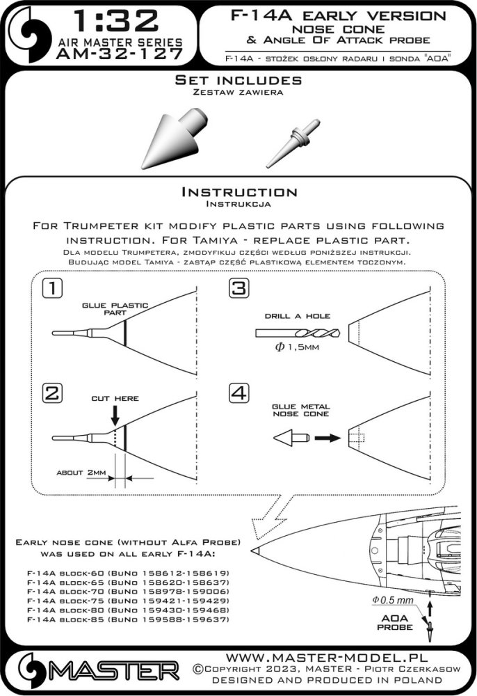 1/32 F-14A Early - nose tip & AOA probe