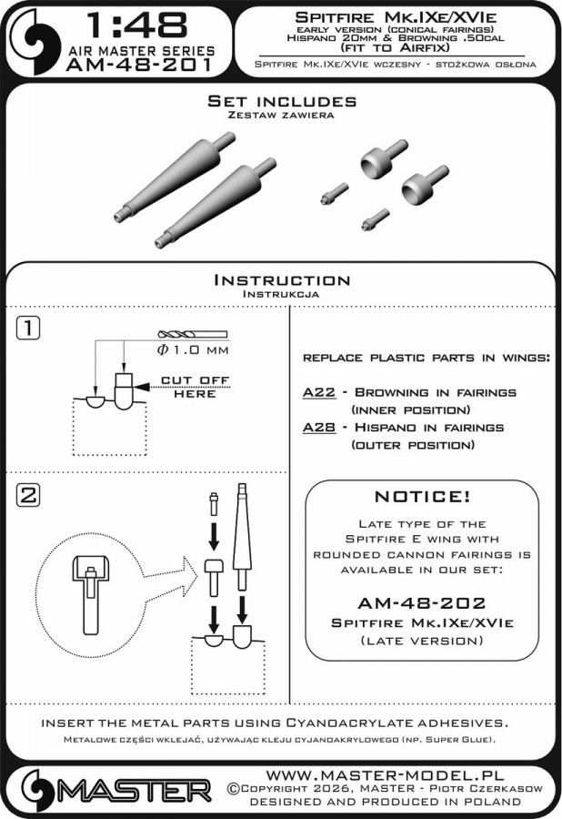 1/48 Spitfire Mk.IXe/XVIe early Hispano 20mm