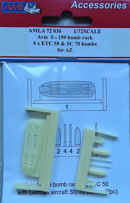 1/72 Avia S-199 bomb rack 4x ETC 50, 2x SC70 bombs