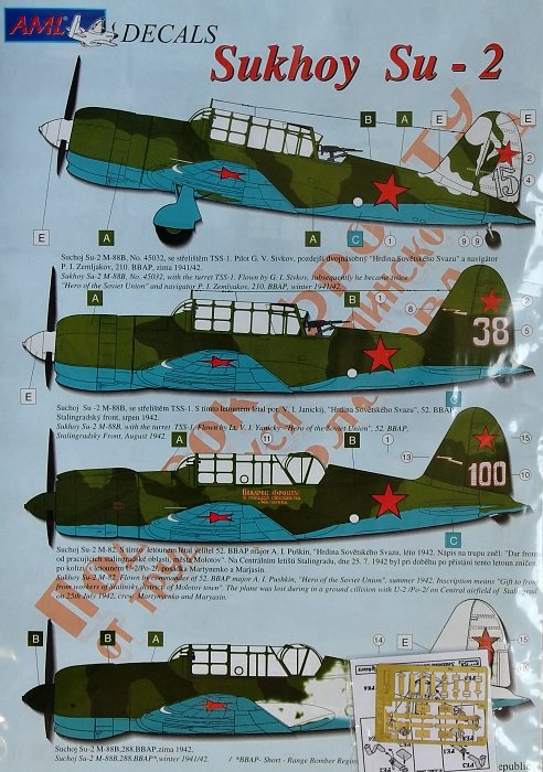 1/48 Decals Sukhoi Su-2 (5x camo & PE seatlbelts)