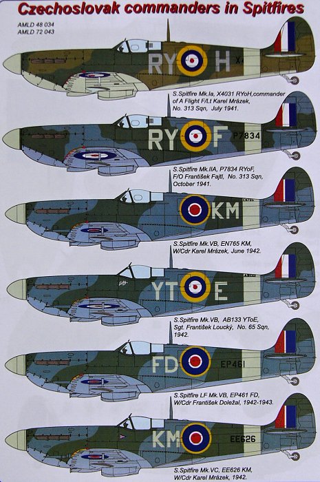 1/72 Decals Czechoslovak commanders in Spitfires