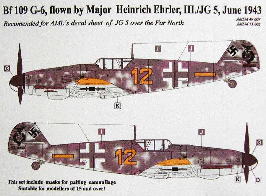 1/48 Camo masks Bf 109 G-6 Ehrler (for AMLD48029)