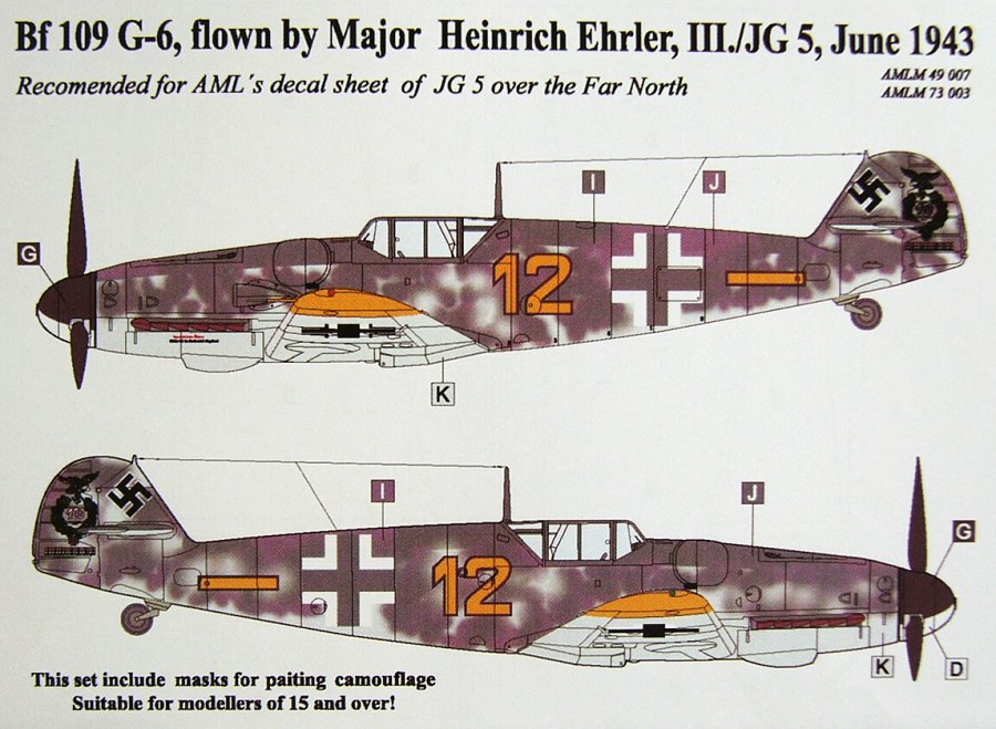 1/72 Camo masks Bf 109 G-6 Ehrler (for AMLD72032)