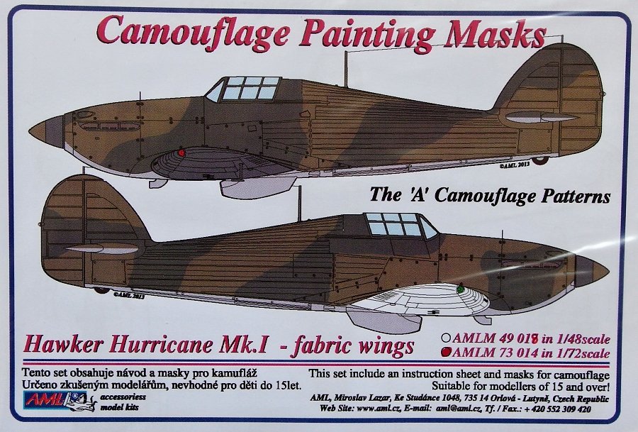 1/72 Camouflage masks H.Hurricane Mk.I fabric w. A