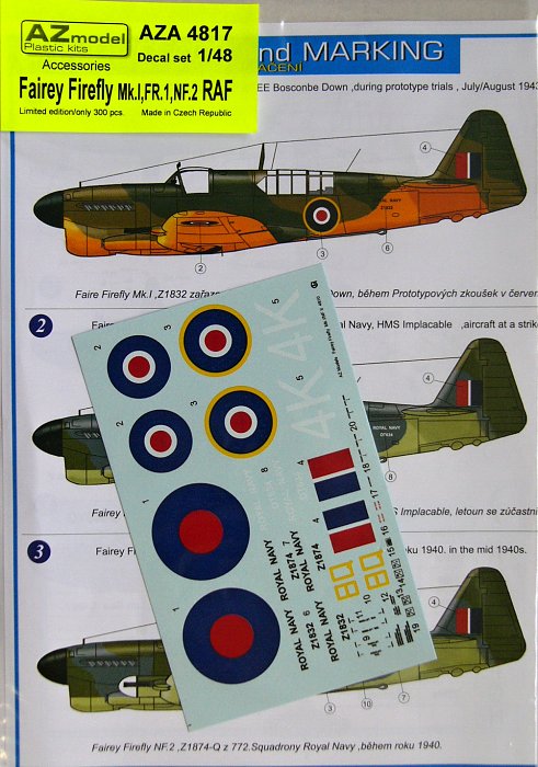 1/48 Decal set Fairey Firefly Mk.I,FR.1,NF.2 (RAF)