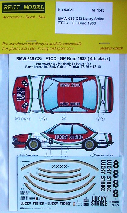 1/43 BMW 635 CSI Lucky Strike ETCC GP Brno '83