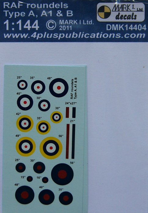 1/144 Decals RAF roundels Type A, A1&B (2 sets)