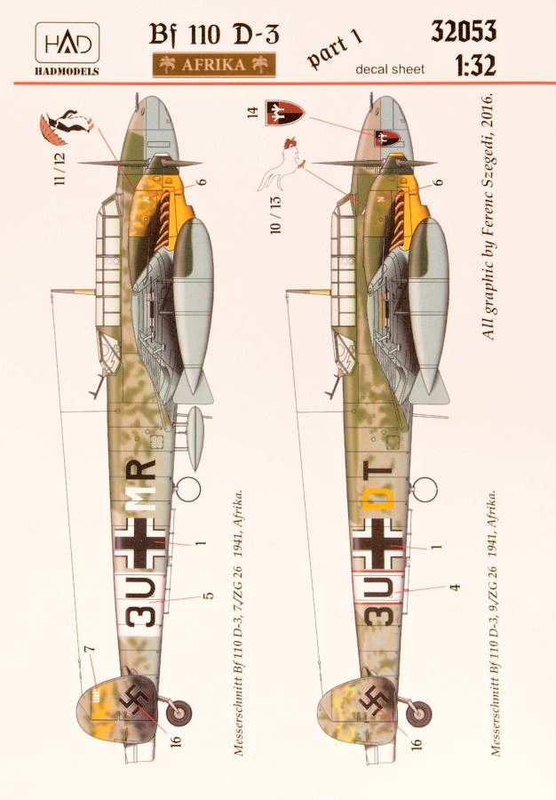 1/32 Decal Bf 110 D-3 'AFRIKA' part 1 (2x camo)