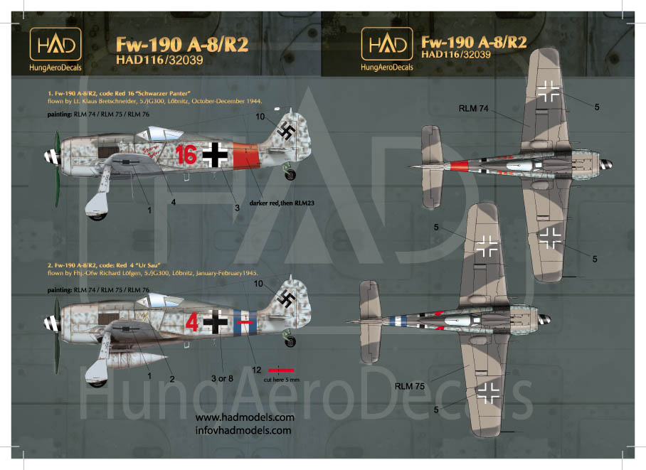 1/48 Decal Fw-190 A-8/R2 (Red 4 , Red16)
