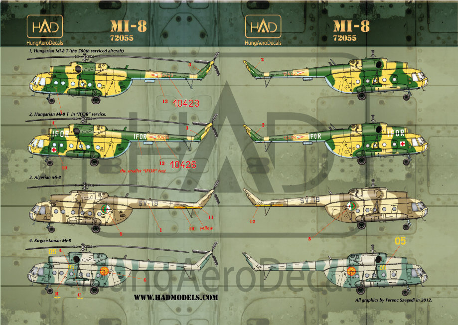 1/72 Decal Mi-8 (Hungary, Kirgizistan,Cambodia)