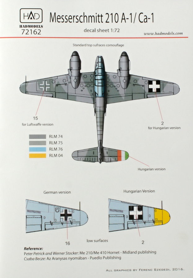 1/72 Decal Messerschmitt 210 A-1/Ca-1 (4x camo)