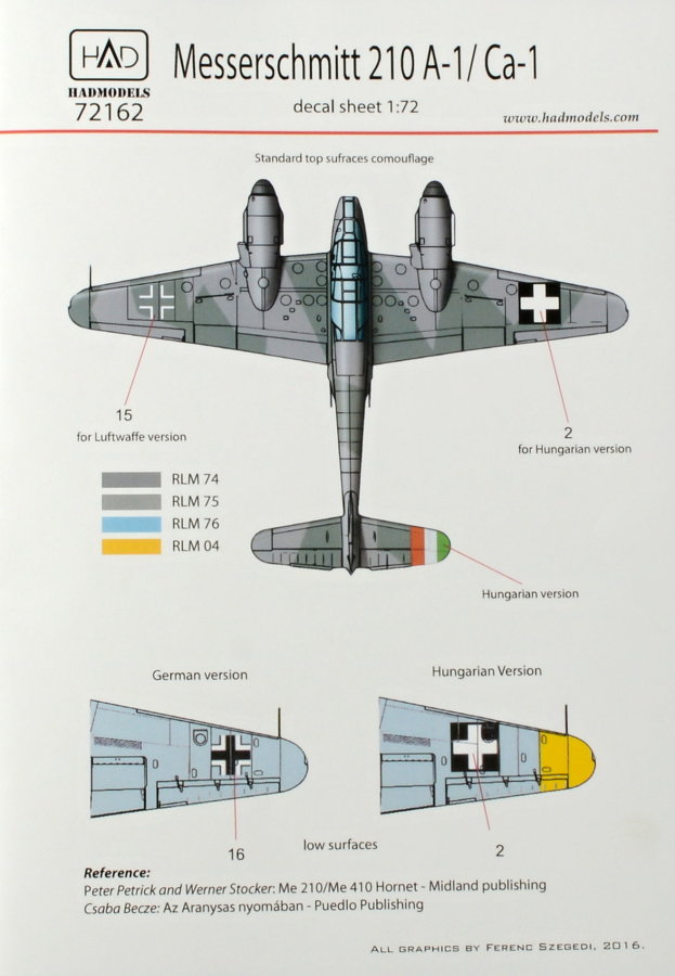 1/72 Decal Messerschmitt 210 A-1/Ca-1 (4x camo)
