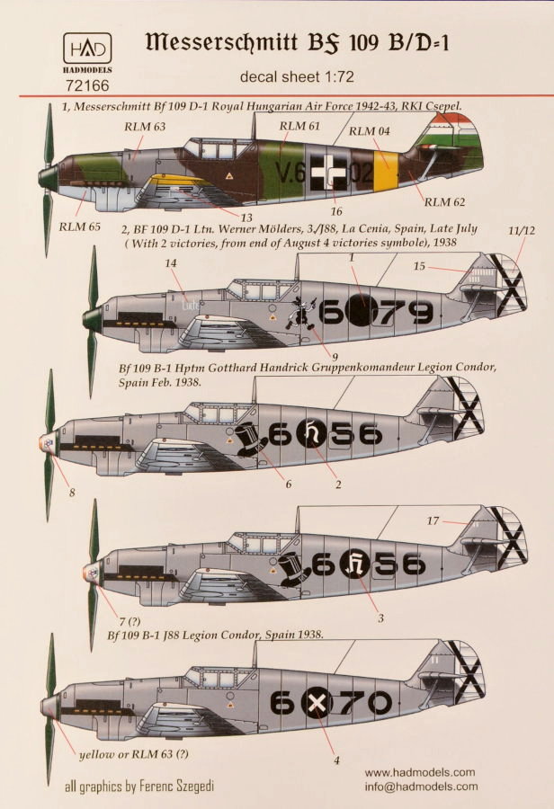 1/72 Decal Messerschmitt Bf 109 B/D-1