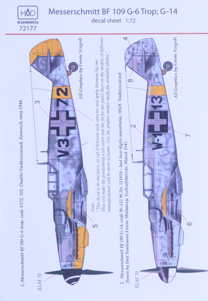 1/72 Decal Messers. Bf 109 G-6 Trop/G-14 (2x camo)