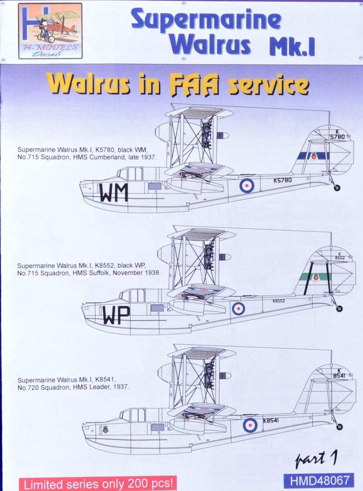 1/48 Decals Superm. Walrus Mk.I FAA Service Pt.1