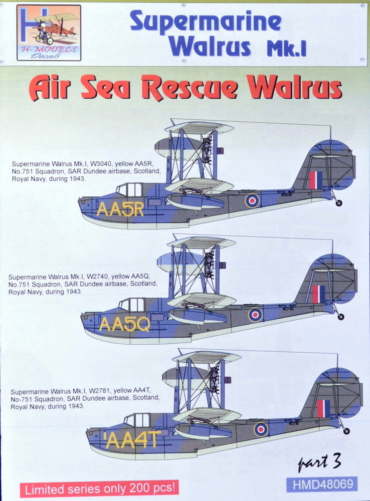 1/48 Decals Superm. Walrus Mk.I Air Sea Rescue