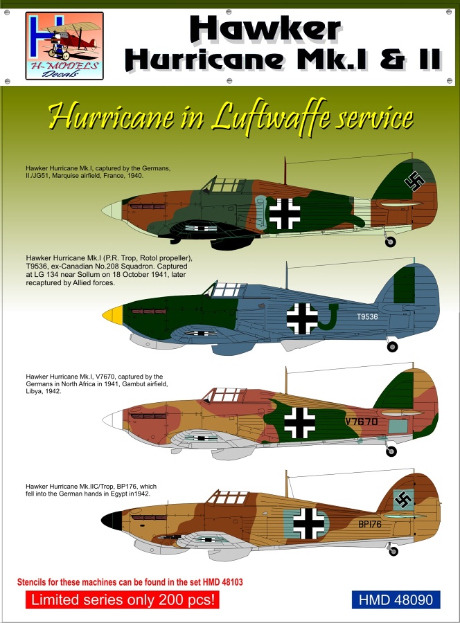 1/48 Decals Hawker Hurricane in Luftwaffe service