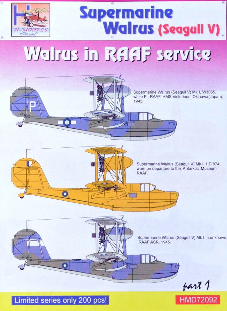 1/72 Decals S.Walrus (Seagull V) RAAF Service Pt.1