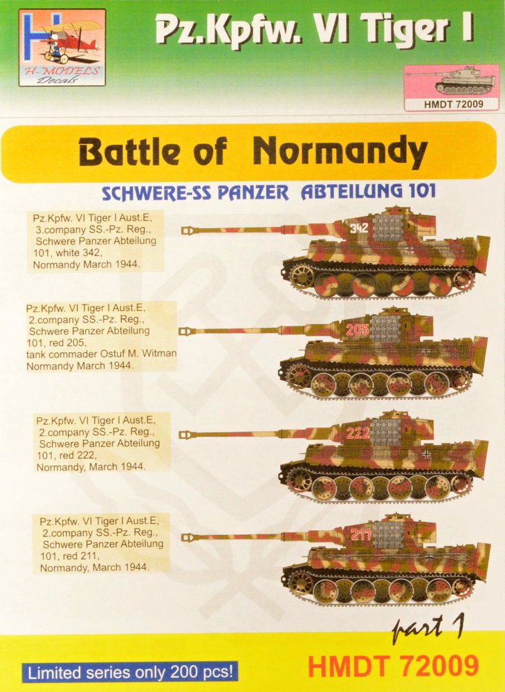 1/72 Decals Pz.Kpfw.VI Tiger I Battle Normandy 1