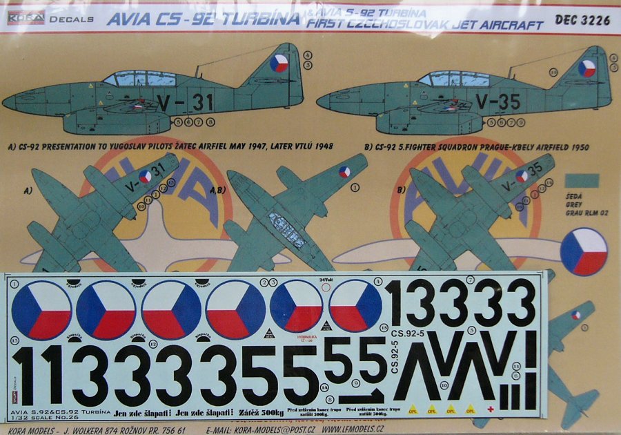 1/32 Decals Avia CS-92 Turbina (Czechoslovakia)