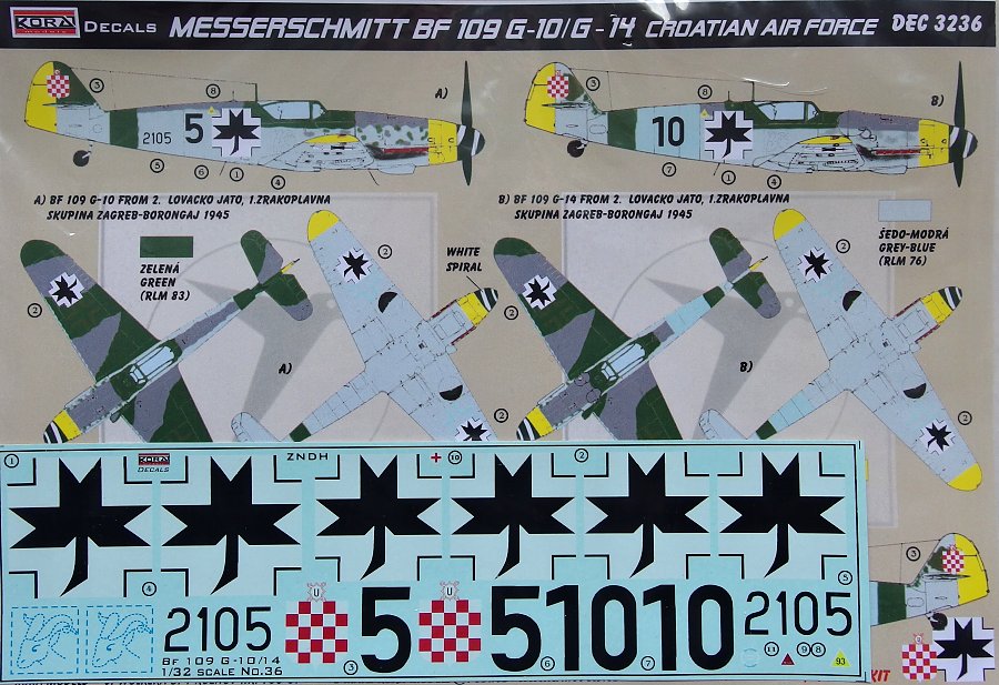 1/32 Decals Bf 109 G-10/G-14 (Croatian Air Force)