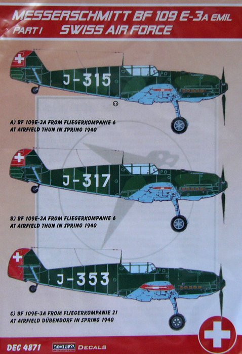 1/48 Decals Bf 109E-3A Emil (Swiss AF) Part I.