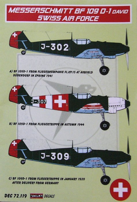 1/72 Decals Bf 109 D-1 David (Swiss AF)