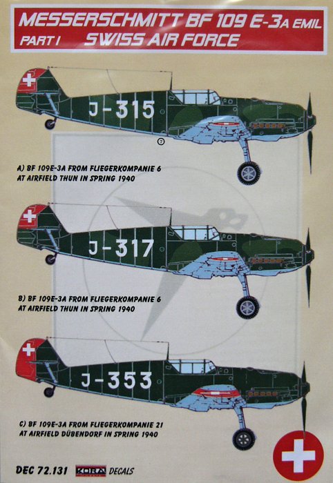 1/72 Decals Bf 109 E-3A Emil Part I (Swiss AF)