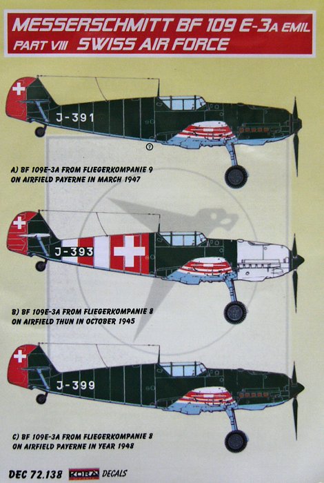 1/72 Decals Bf 109 E-3A Emil Part VIII (Swiss AF)