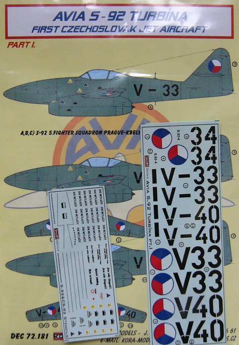 1/72 Decals Avia S-92 Turbina (Czechosl.) Part I.