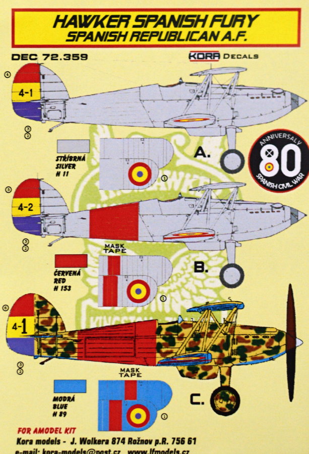 1/72 Decals Hawker Spanish Fury (Republican AF)