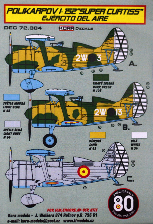 1/72 Decals Polikarpov I-152 Ejercito Del Aire