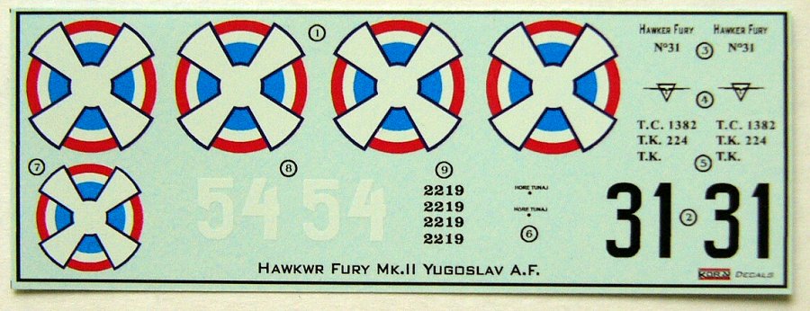 1/72 Decals Hawker Fury Mk.II (Yugoslav A.F.)