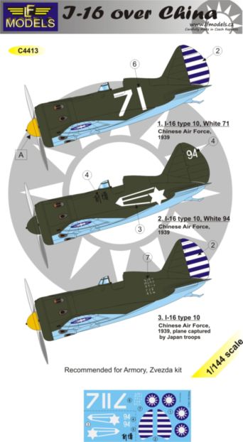 1/144 Decals I-16 Rata over China