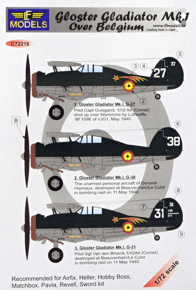 1/72 Decals Gloster Gladiator Mk.I over Belgium