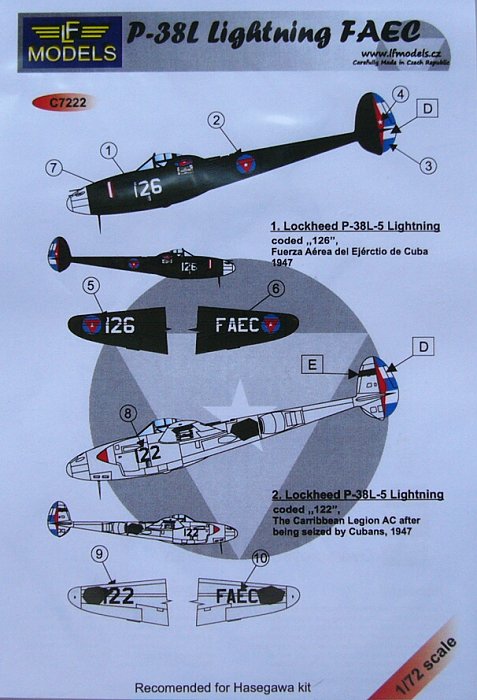 1/72 Decals for P-38L Lightning FAEC