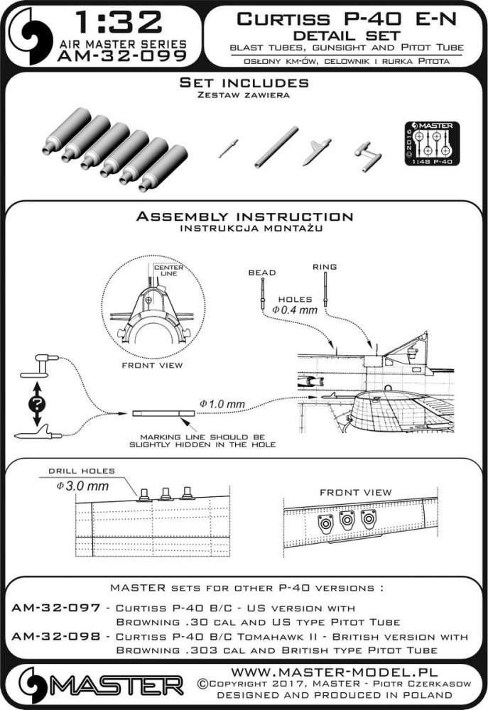 1/32 Curtiss P-40 E-N blast tubes, gunsight&pitot