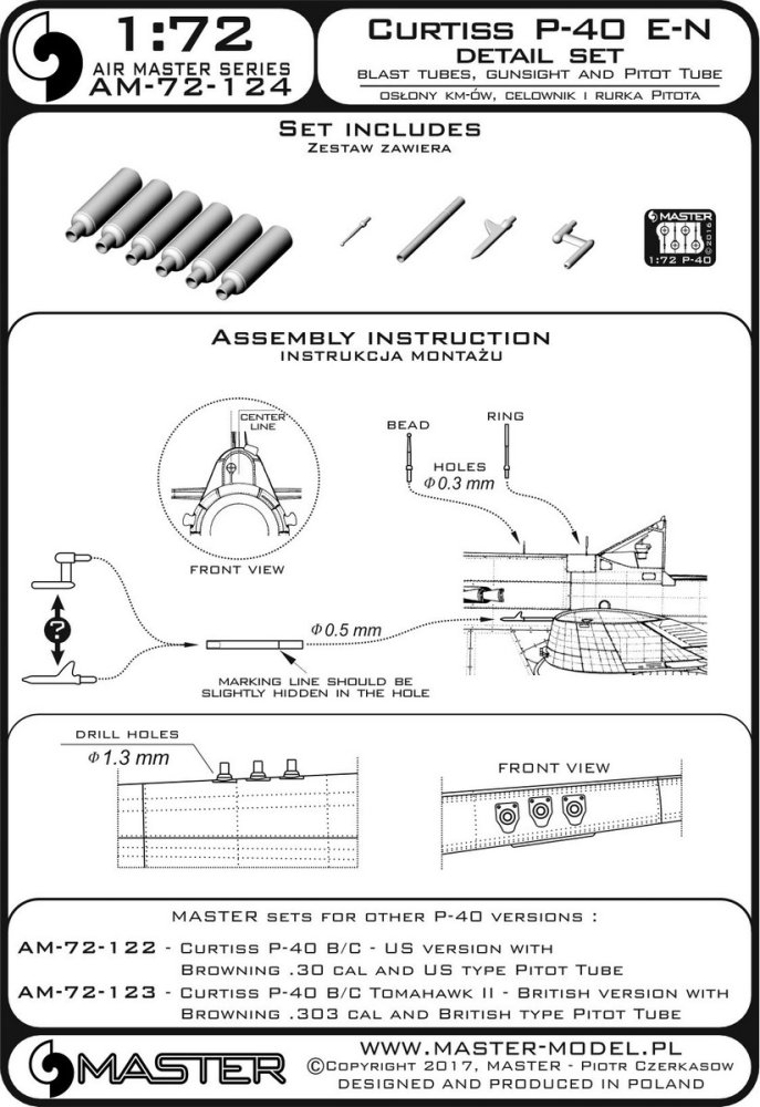 1/72 Curtiss P-40 E-N blast tubes, gunsight&pitot