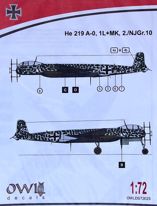 1/72 He 219 A-0, 1L+MK, 2./NJG10 (decal)