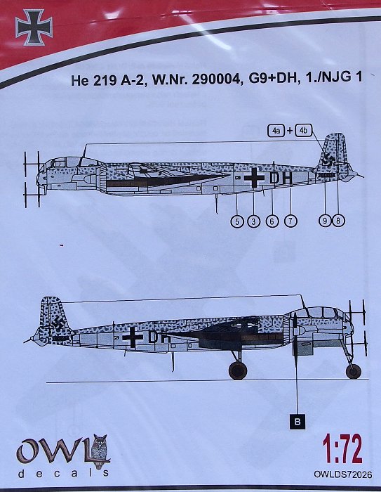 1/72 He 219 A-2, W.Nr. 290004, 1./NJG1 (decal)