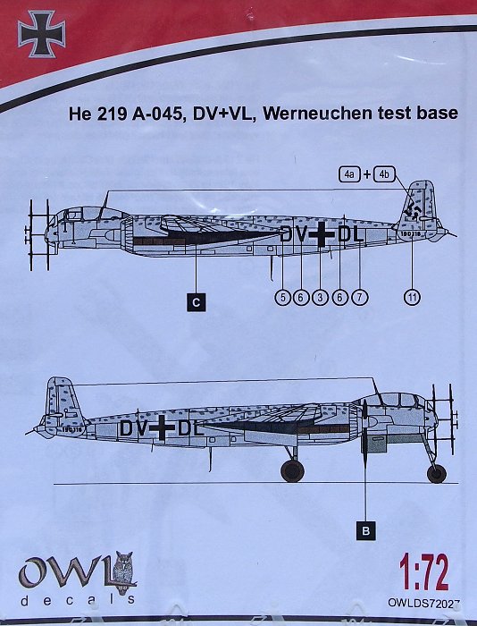 1/72 He 219 A-045, Werneuchen test base (decal)