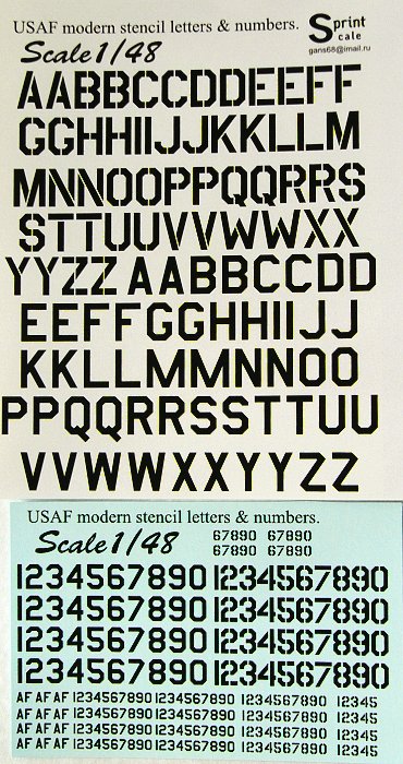 1/48 USAF modern stencil letters&numbers (BLACK)
