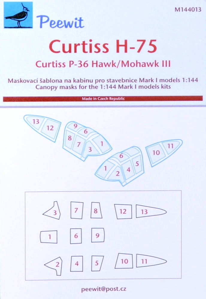 1/144 Canopy mask Curtiss H-75 (MARK 1 MODEL)